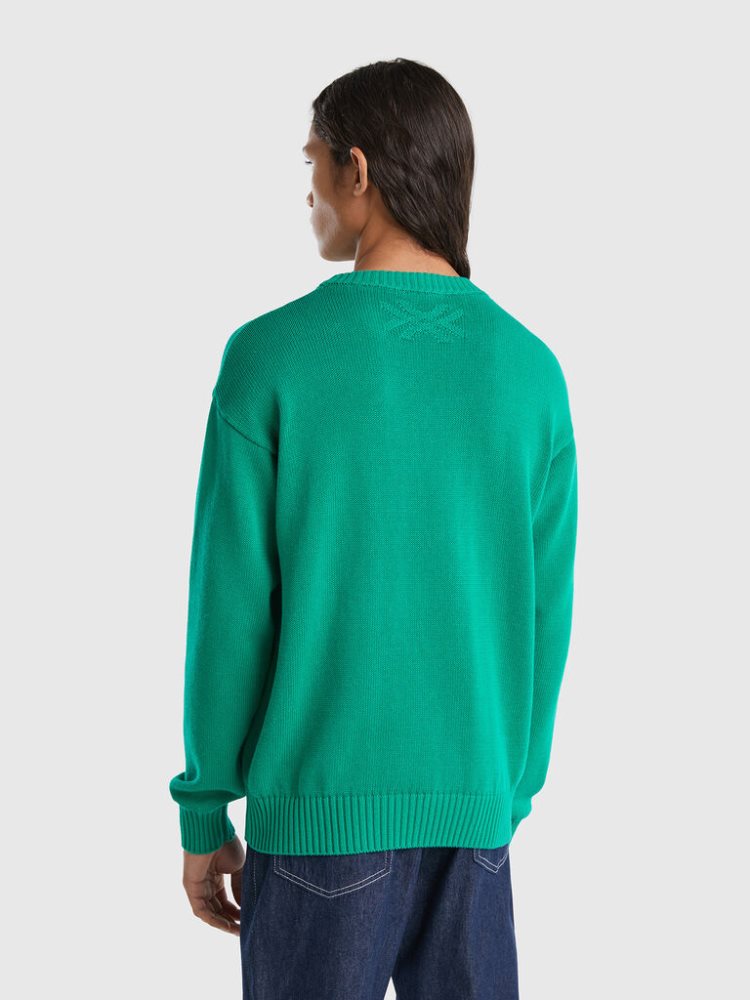 Benetton Pear Inlay Crew Neck Sweaters Heren Groen | BE626078