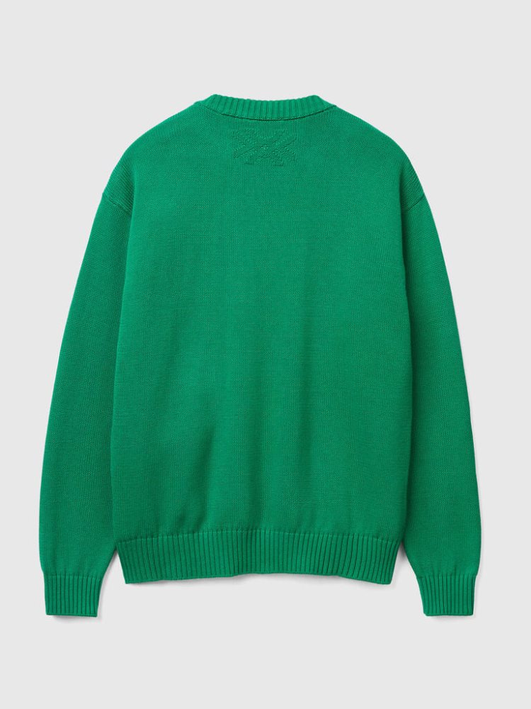 Benetton Pear Inlay Crew Neck Sweaters Heren Groen | BE626078