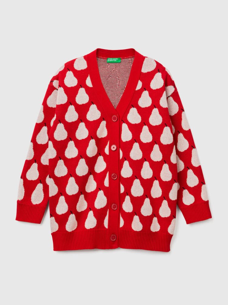 Benetton Pear Pattern Cardigan Kinderen Rood | BE187695