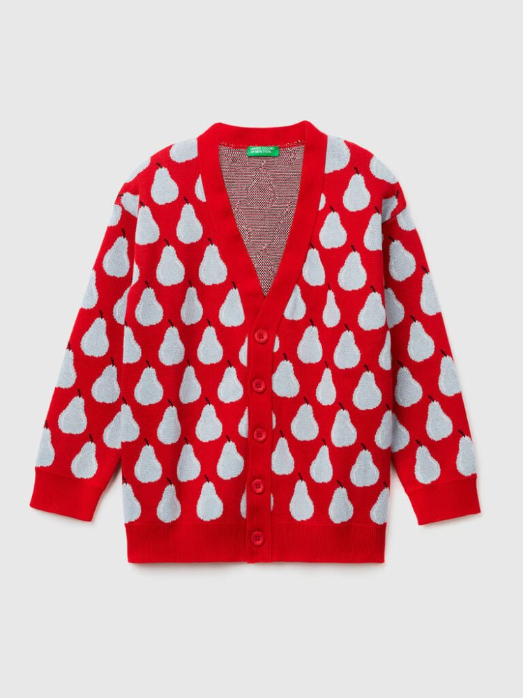 Benetton Pear Pattern Cardigan Kinderen Rood | BE811546