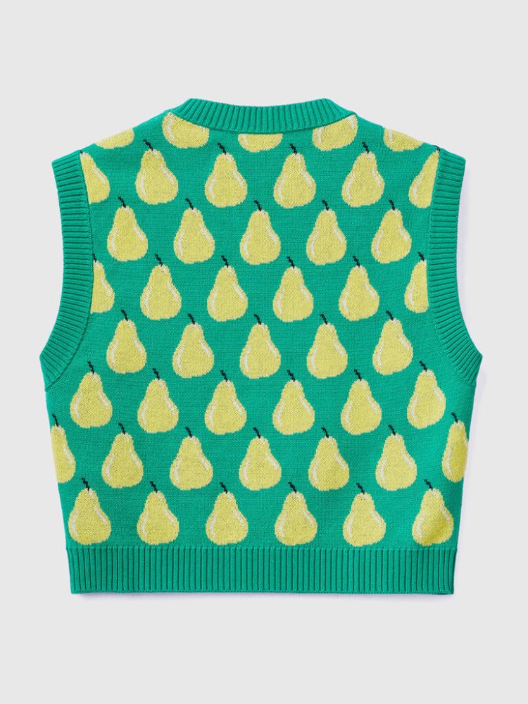 Benetton Pear Pattern Gilet Dames Groen | BE501298