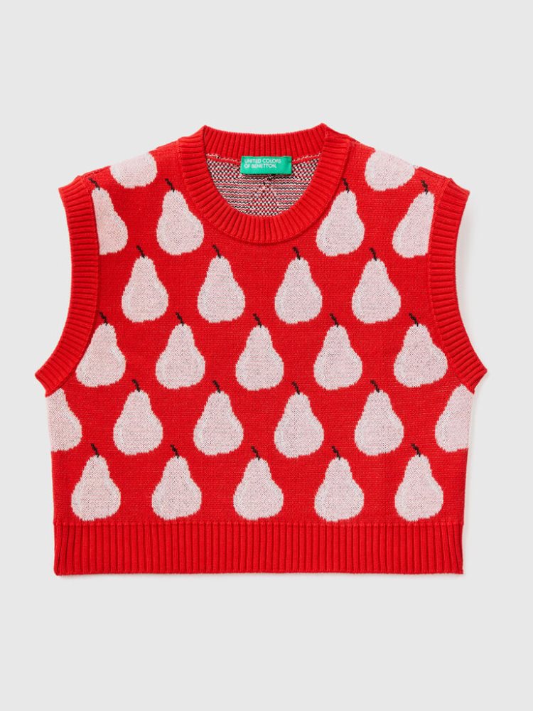 Benetton Pear Pattern Gilet Kinderen Rood | BE273493