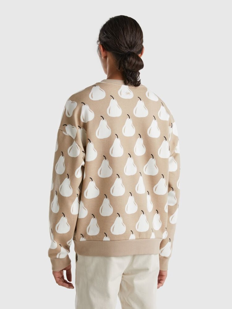 Benetton Pear Print Sweatshirt Heren Beige | BE990104