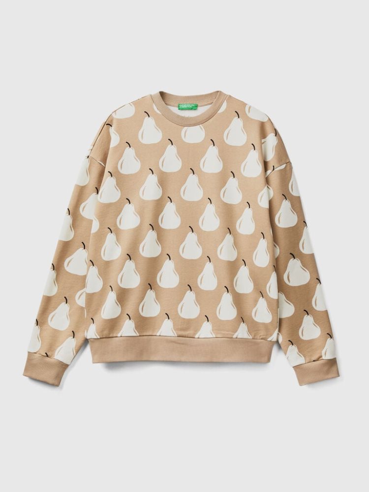 Benetton Pear Print Sweatshirt Heren Beige | BE990104