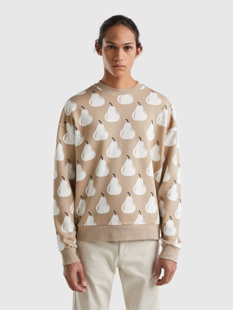 Benetton Pear Print Sweatshirt Heren Beige | BE990104