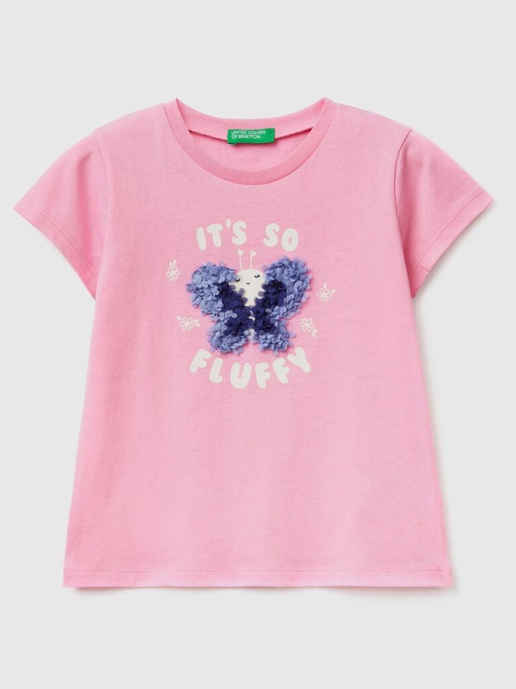 Benetton Petal Look Applique Short Sleeve T-shirts Kinderen Roze | BE247304