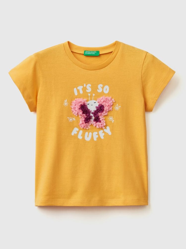 Benetton Petal Look Applique Short Sleeve T-shirts Kinderen Geel | BE473200