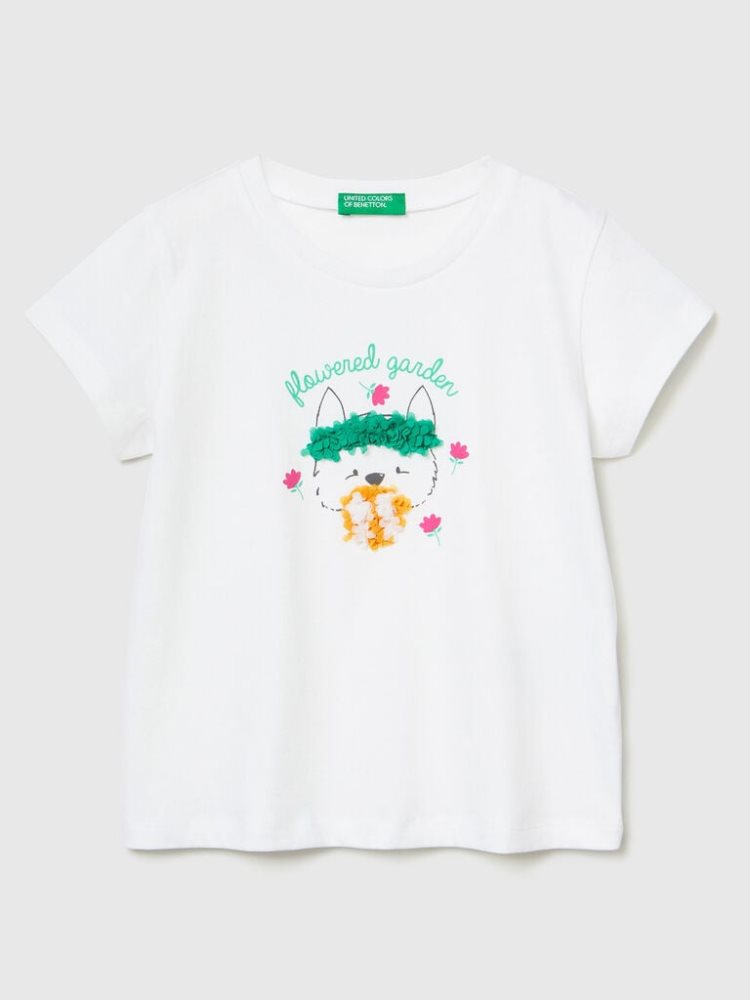 Benetton Petal Look Applique Short Sleeve T-shirts Kinderen Wit | BE484474