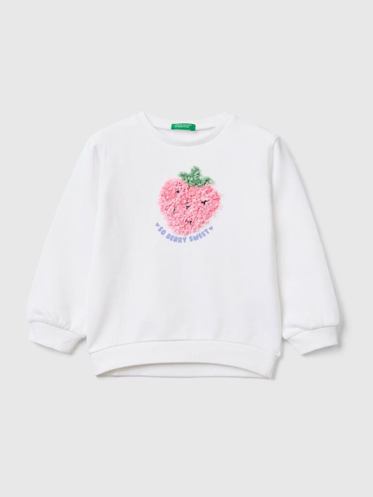 Benetton Petal Look Applique Sweatshirt Kinderen Wit | BE796181