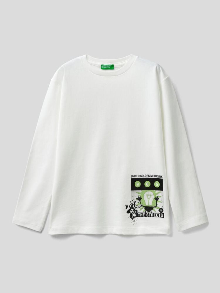 Benetton Photo Print Long Sleeve T-shirts Kinderen Wit | BE818792