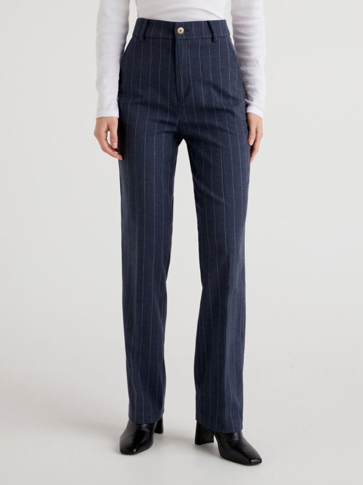 Benetton Pinstripe Look Regular Fit Broek Dames Blauw | BE526295