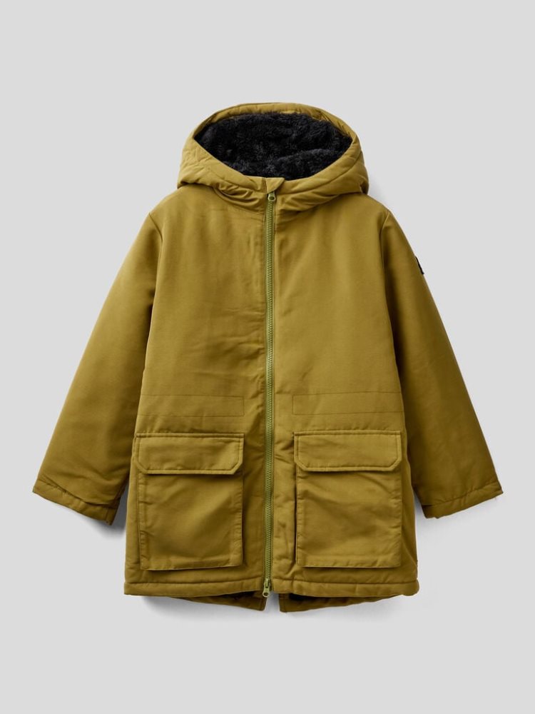 Benetton Pockets Gewatteerd Parka Jassen Kinderen Groen | BE494258