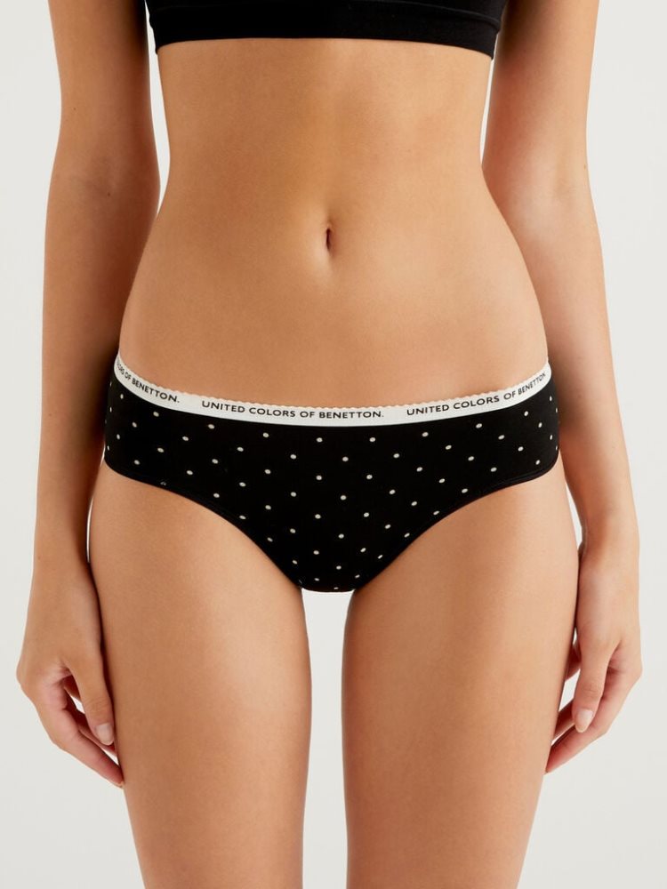 Benetton Polka Dot Stretch Katoenen Knickers Dames Zwart | BE536164