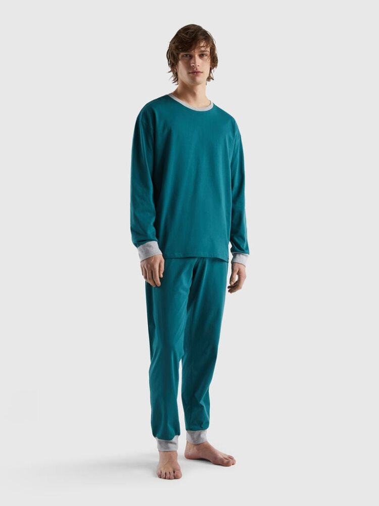 Benetton Pouch 100% Katoenen Pyjamas Heren Donkergroen | BE546241