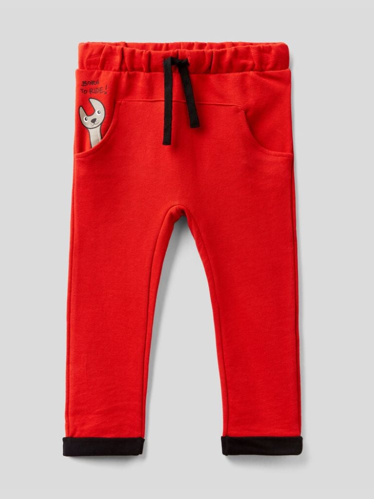 Benetton Print And Drawstring Joggers Kinderen Rood | BE166274