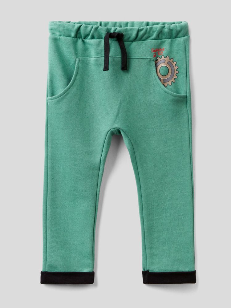 Benetton Print And Drawstring Joggers Kinderen Groen | BE611889