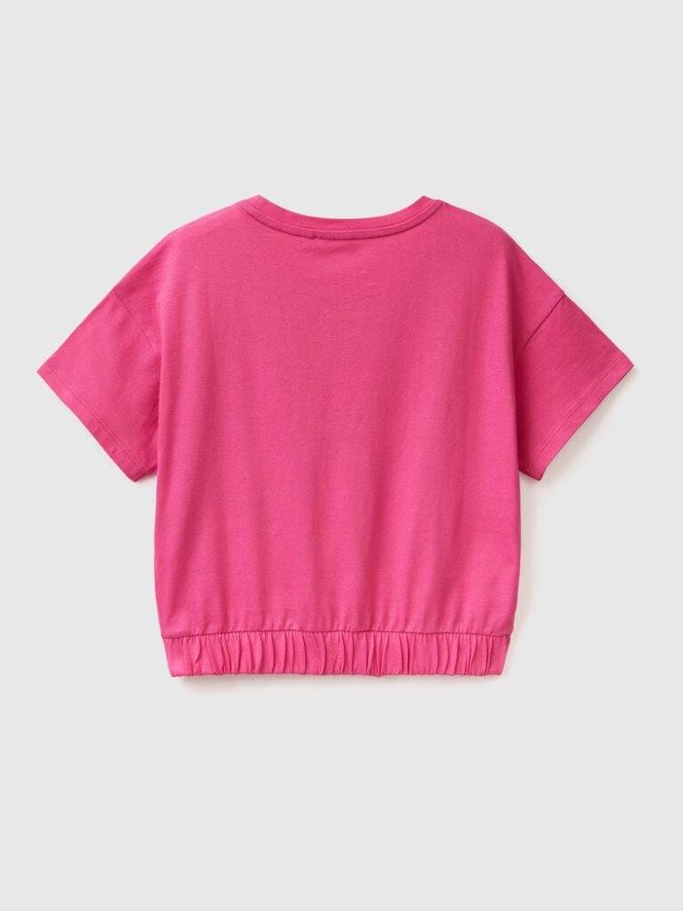 Benetton Print And Glitter Short Sleeve T-shirts Kinderen Fuchsie | BE420851