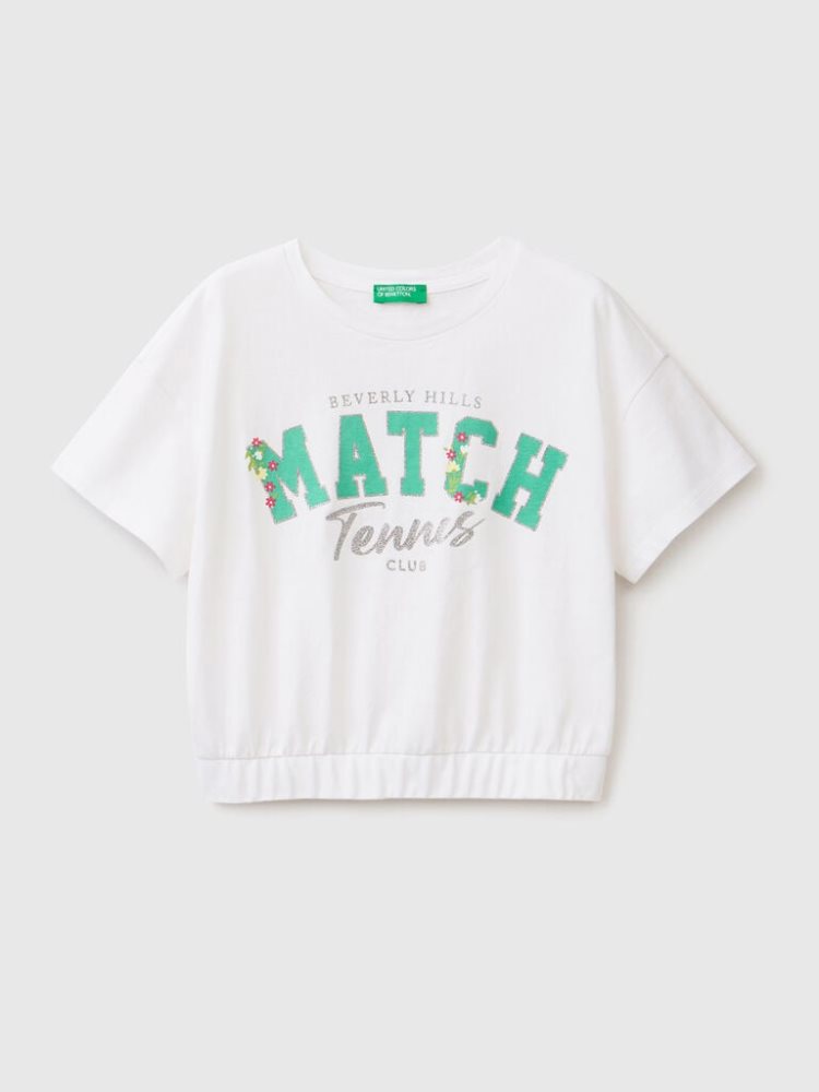 Benetton Print And Glitter Short Sleeve T-shirts Kinderen Wit | BE822700