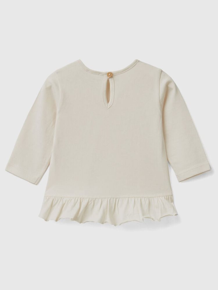 Benetton Print And Ruffles T-shirts Kinderen Vanilla | BE175735