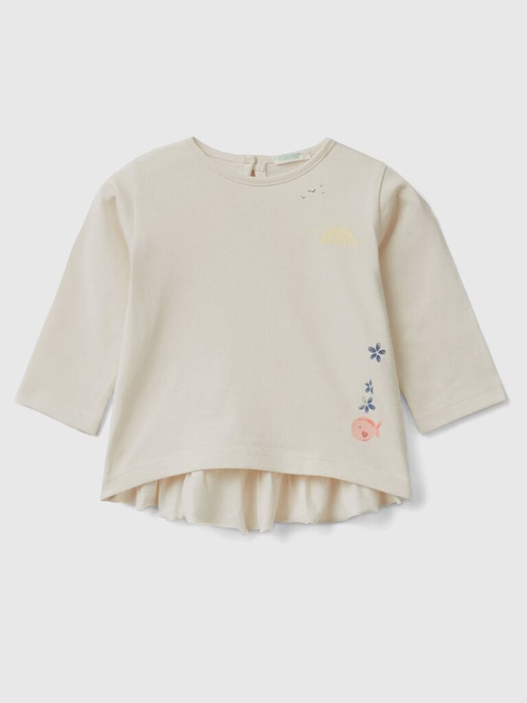 Benetton Print And Ruffles T-shirts Kinderen Vanilla | BE175735