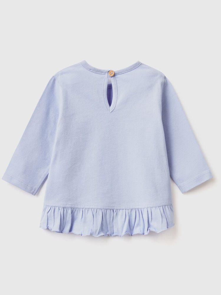 Benetton Print And Ruffles T-shirts Kinderen Blauw | BE782046