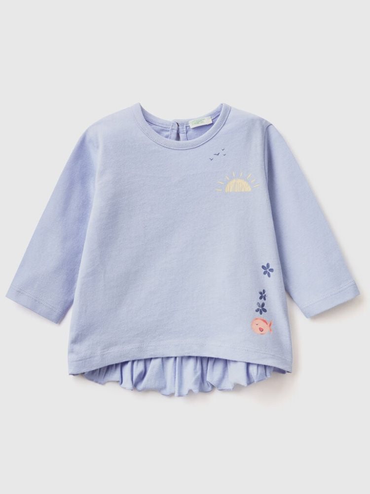 Benetton Print And Ruffles T-shirts Kinderen Blauw | BE782046