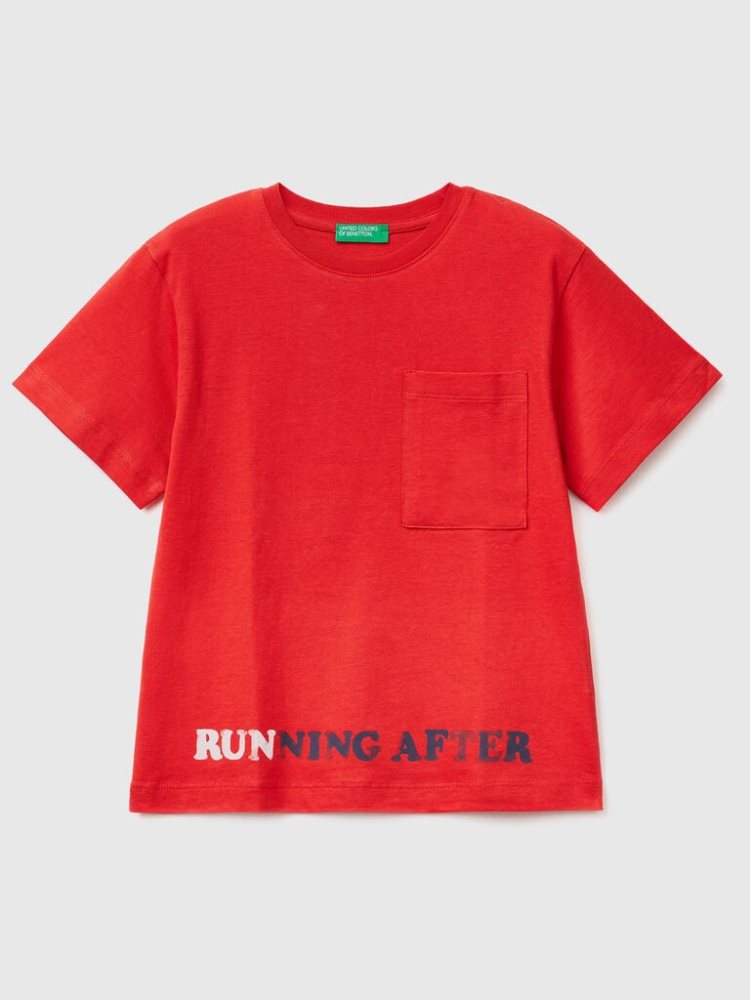 Benetton Print On Front And Back Short Sleeve T-shirts Kinderen Rood | BE161661