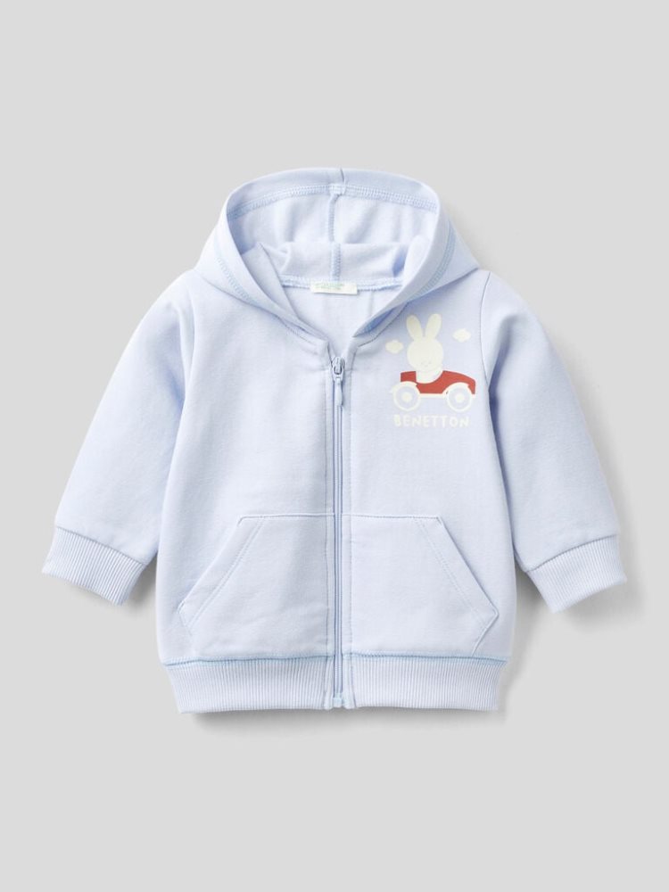 Benetton Print On The Pocket Hoodie Kinderen Blauw | BE030125