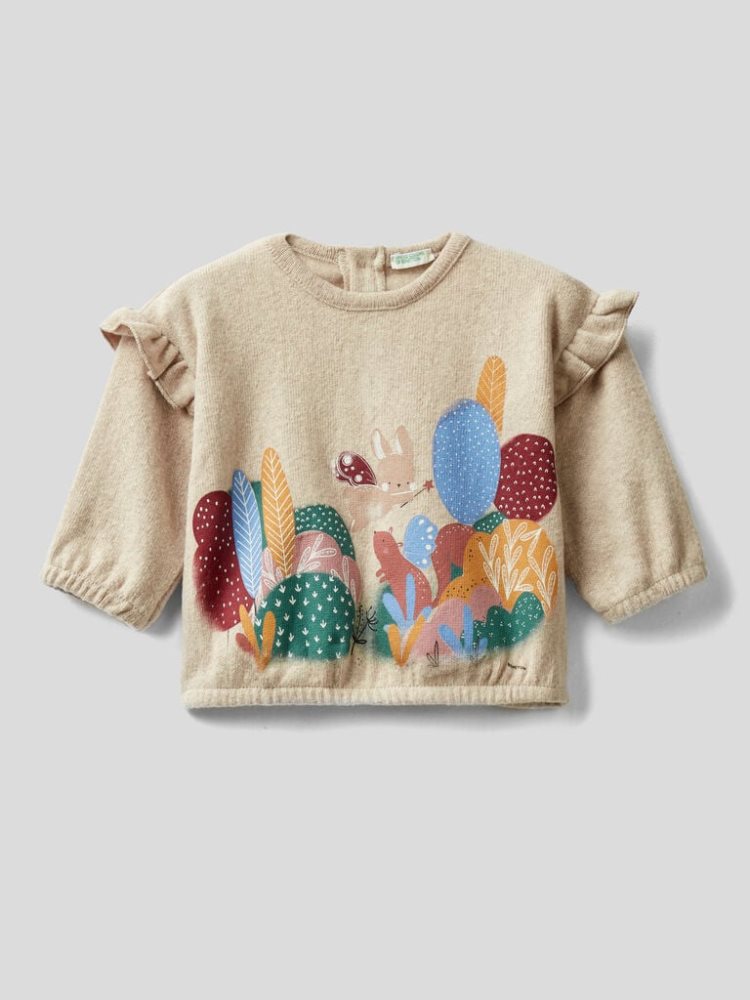 Benetton Print Recycled Katoenen Blend Hoodie Kinderen Wit | BE317718