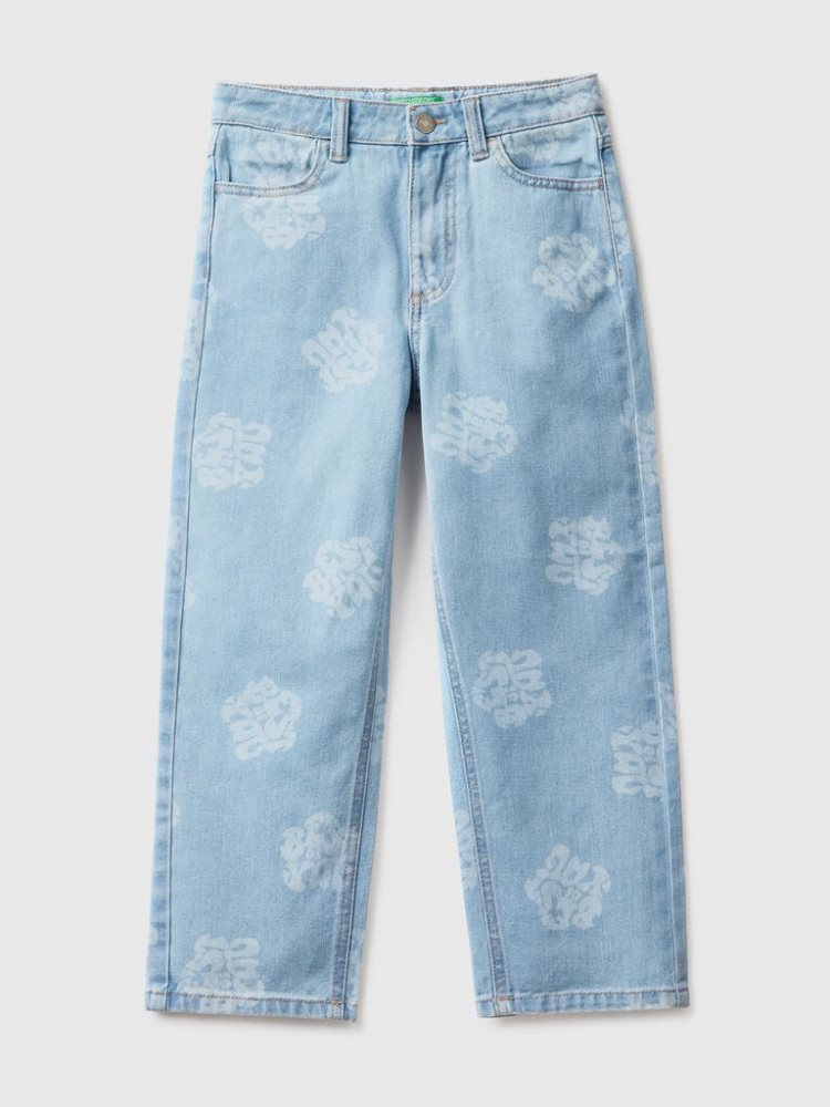 Benetton Printed Rechtdoor Fit Jeans Kinderen Lichtblauw | BE959978