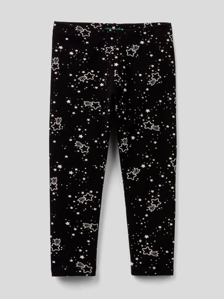 Benetton Printed Stretch Katoenen Leggings Kinderen Zwart | BE957756