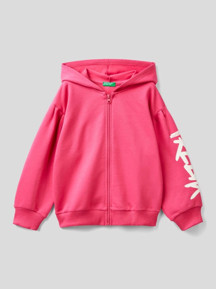 Benetton Printed Warm Hoodie Kinderen Fuchsie | BE504817