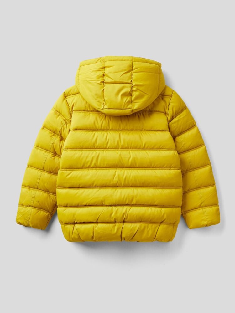 Benetton Puffer Hood And Logo Padded Jackets Kinderen Mosterdgeel | BE040032