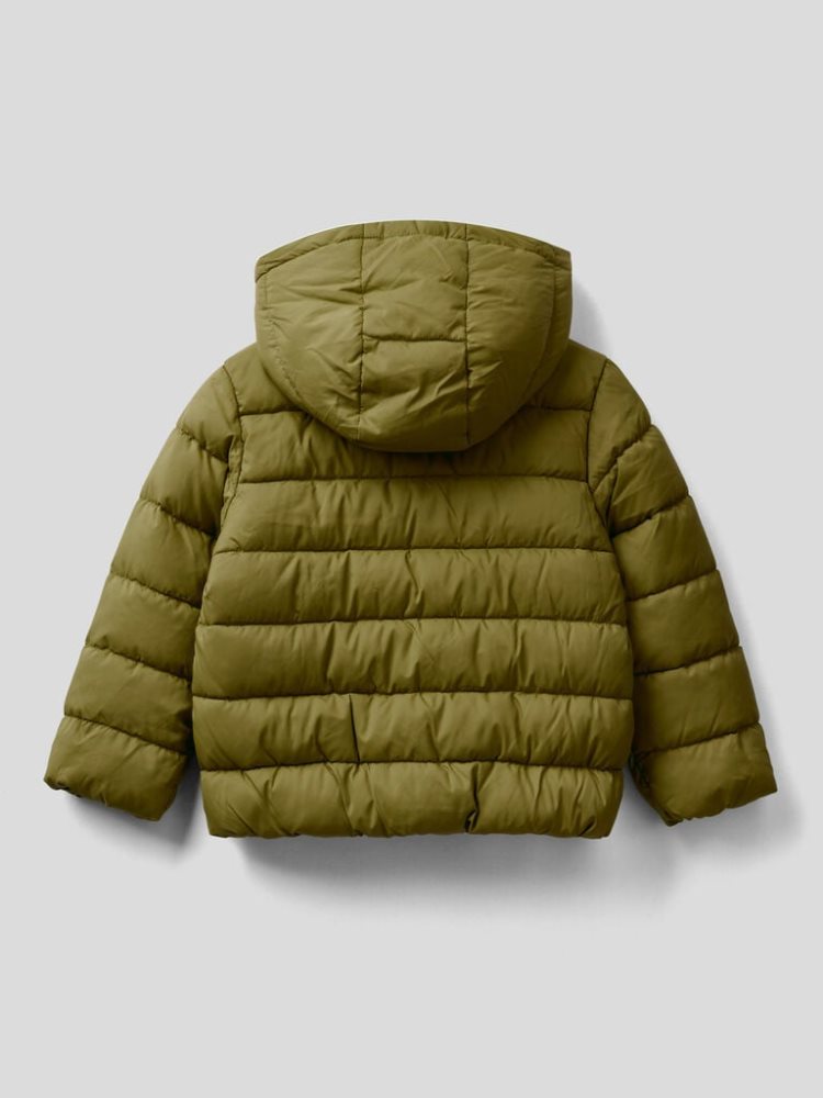 Benetton Puffer Hood And Logo Padded Jackets Kinderen Groen | BE169434