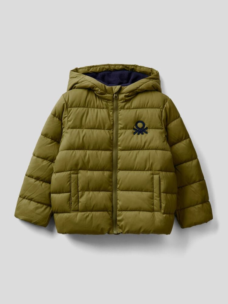 Benetton Puffer Hood And Logo Padded Jackets Kinderen Groen | BE169434