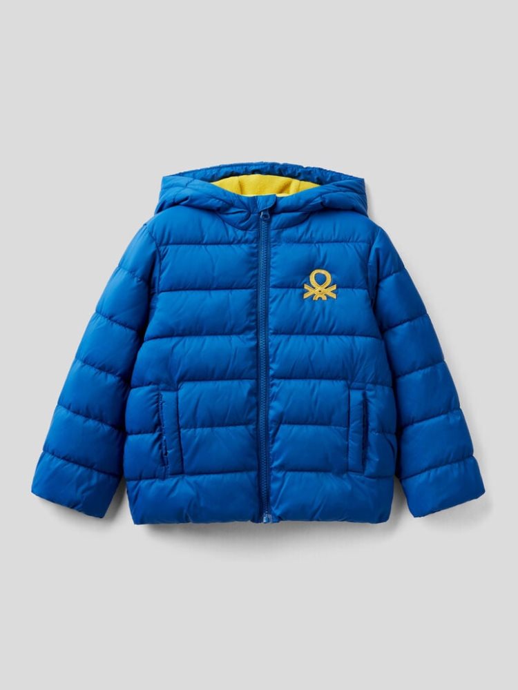 Benetton Puffer Hood And Logo Padded Jackets Kinderen Blauw | BE197373