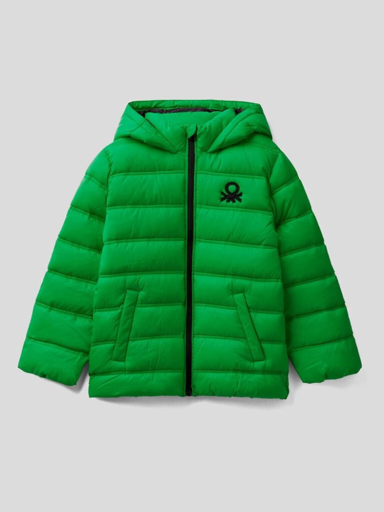 Benetton Puffer Hood And Logo Padded Jackets Kinderen Groen | BE224239