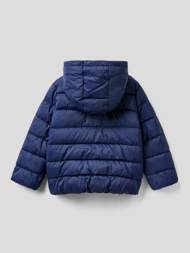 Benetton Puffer Hood And Logo Padded Jackets Kinderen Donkerblauw | BE302639