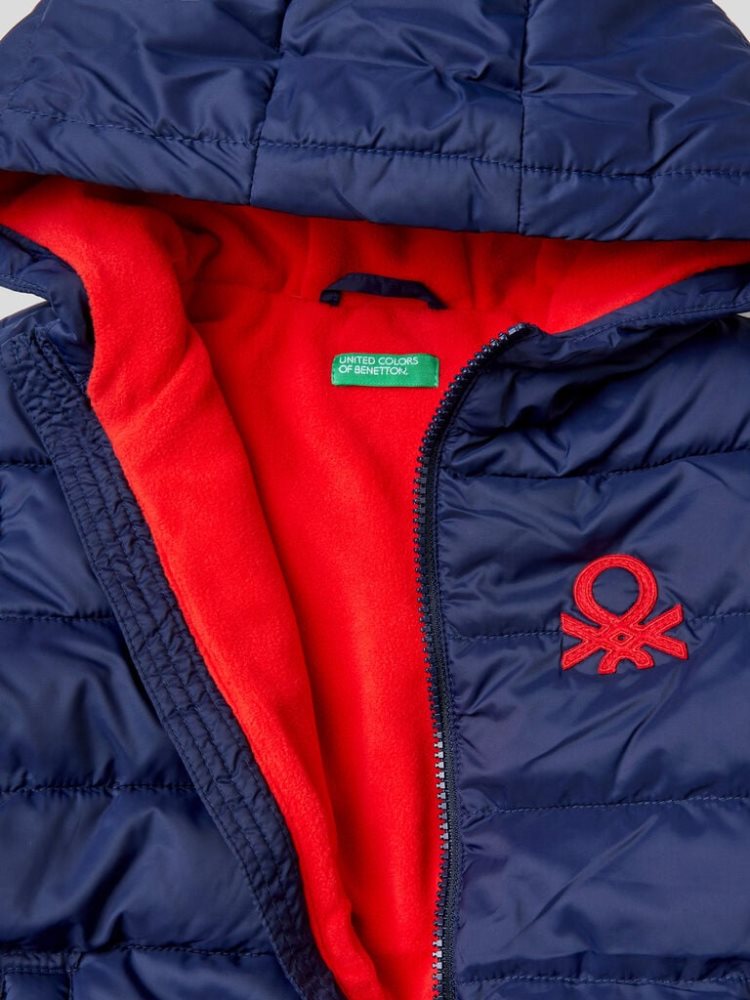 Benetton Puffer Hood And Logo Padded Jackets Kinderen Donkerblauw | BE302639