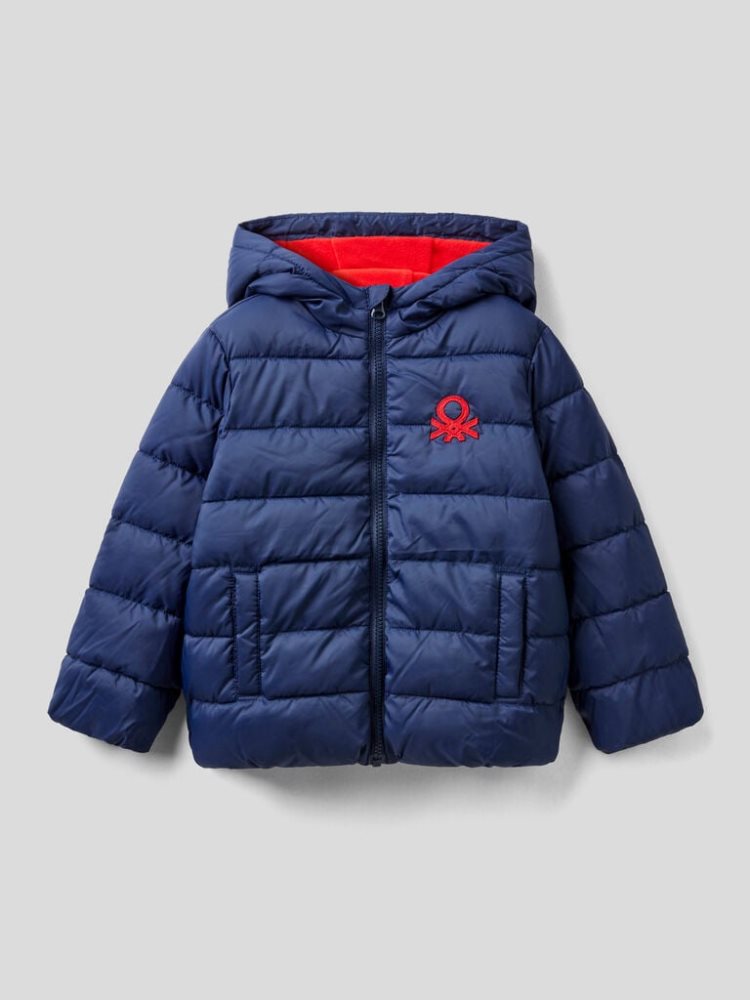 Benetton Puffer Hood And Logo Padded Jackets Kinderen Donkerblauw | BE302639