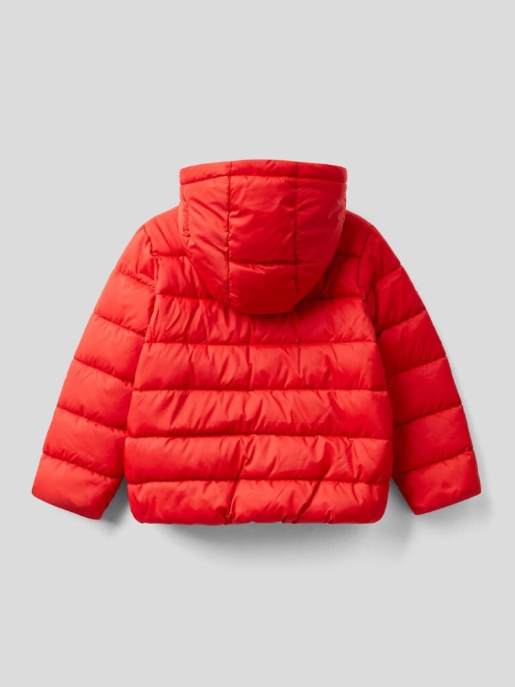 Benetton Puffer Hood And Logo Padded Jackets Kinderen Rood | BE341296