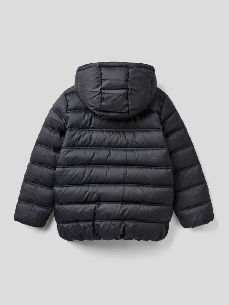 Benetton Puffer Hood And Logo Padded Jackets Kinderen Zwart | BE369974