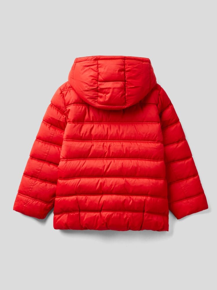 Benetton Puffer Hood And Logo Padded Jackets Kinderen Rood | BE640768