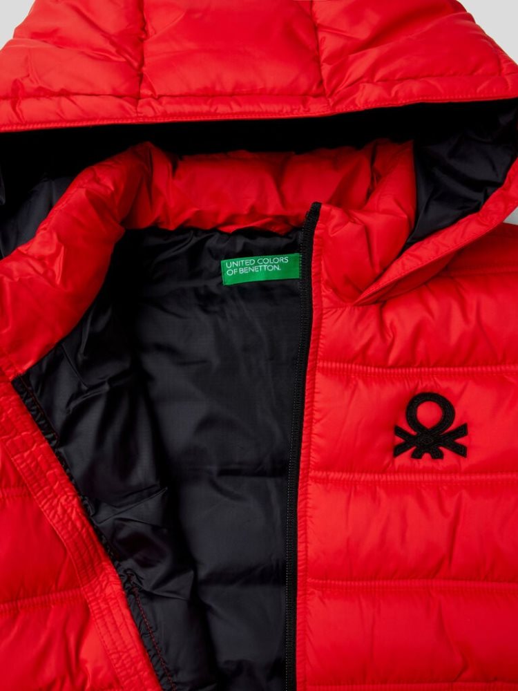 Benetton Puffer Hood And Logo Padded Jackets Kinderen Rood | BE640768