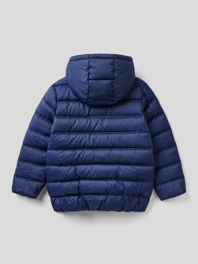 Benetton Puffer Hood And Logo Padded Jackets Kinderen Donkerblauw | BE642476