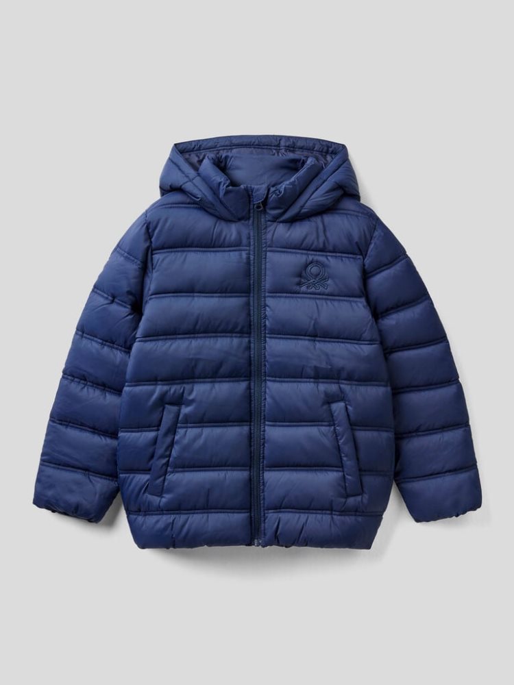 Benetton Puffer Hood And Logo Padded Jackets Kinderen Donkerblauw | BE642476