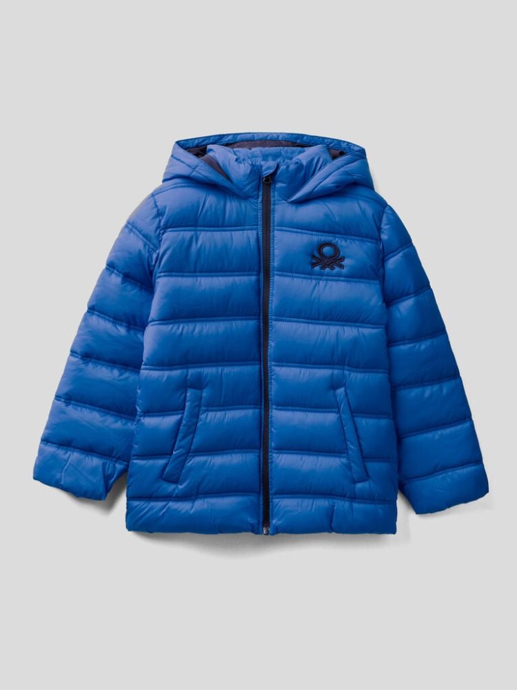 Benetton Puffer Hood And Logo Padded Jackets Kinderen Blauw | BE707306