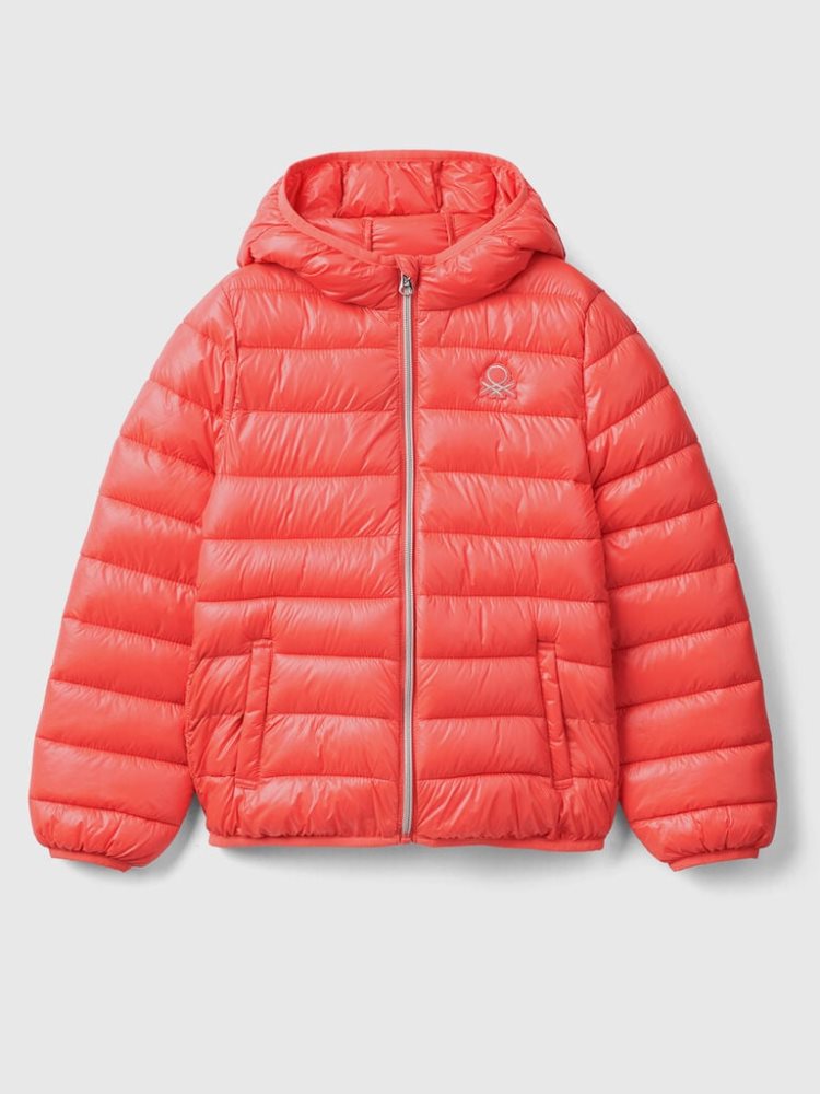 Benetton Puffer Hood Light Jackets Kinderen Oranje Koraal | BE616684