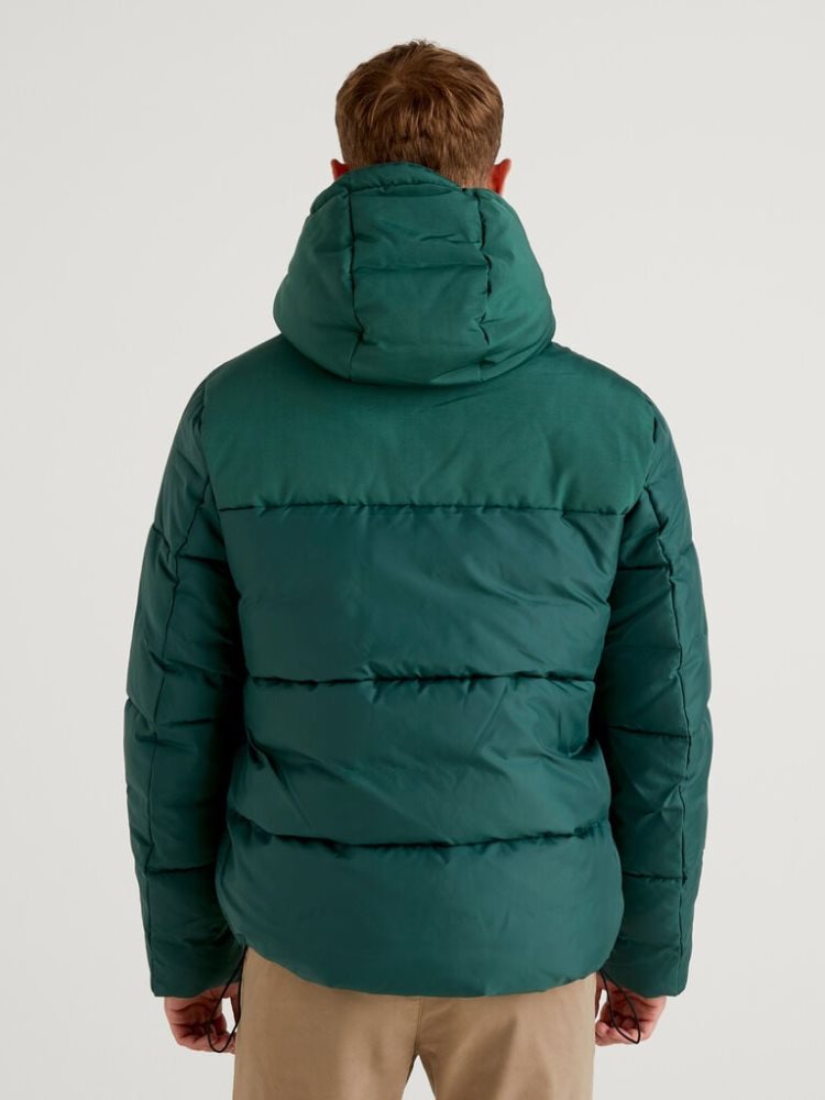 Benetton Puffer Hood Padded Jackets Heren Donkergroen | BE142104