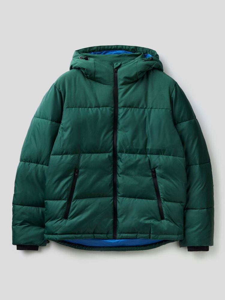 Benetton Puffer Hood Padded Jackets Heren Donkergroen | BE142104